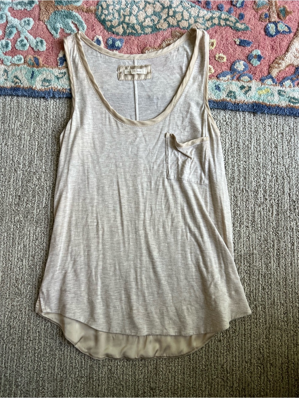 Women's Light Beige Pocket Tank Top - Casual Scoop Neck